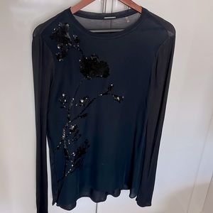 Ellie Tahari women’s top, sequin, navy blue, sz.S